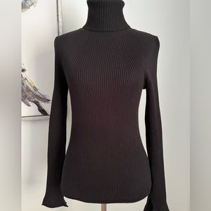 Maeve by Anthropologie Black Ribbed Turtleneck Slit Sleeve Size XS